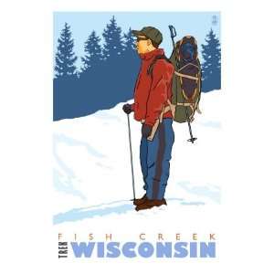  Snow Hiker, Fish Creek, Wisconsin Premium Poster Print 