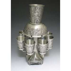 Jerusalem Style Pewter Fountain, 8 Cups 