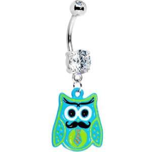  Double Gem Tie and Mustache Owl Belly Ring Jewelry