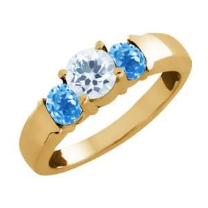   Round Sky Blue Aquamarine and Topaz Gold Plated Silver Ring Jewelry