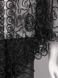 Boho Black Vine Embroidery Sheer Shrug Top, L  