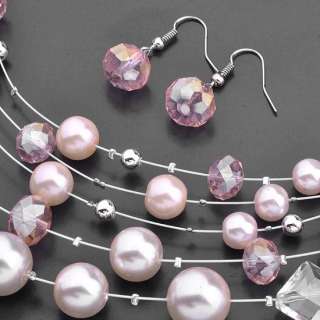 Jewelry Set,Multi Beads Simulated Pearl Layered Necklace & Dangle 