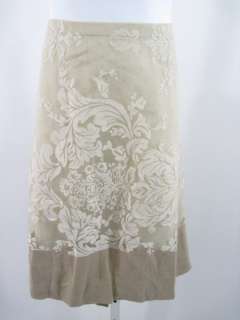 SIMONETTA Tan Linen Floral Print Straight Skirt Sz M  