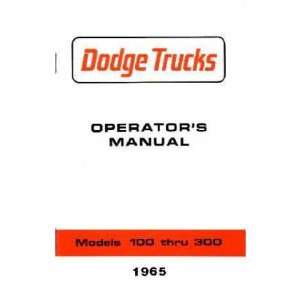 1965 DODGE LIGHT DUTY TRUCK 100 300 Owners Manual Guide