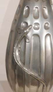 French Art Nouveau Silver Bronze Snake Vase Urn Lalique  