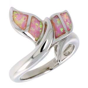   Silver, Synthetic Pink Opal Whale Tail Ring, 3/4 (19 mm) wide, size 6