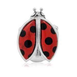  Antique Silver Tone Red Epoxy Ladybug Stretch Ring by 