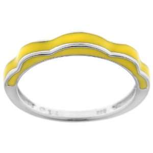  Sterling Silver Yellow Enamel Wave Ring, Size 6 Jewelry