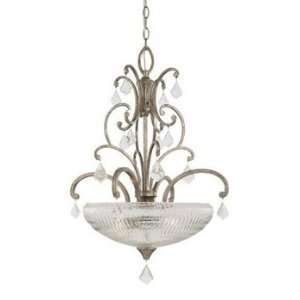   Three Light Pendant, Roma Silver Finish with Mouth Blown Clear Glass