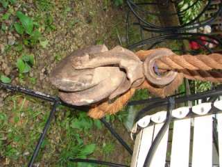 Vintage Antique Block And Tackle Wood Pulley Rope  