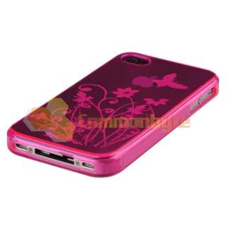 Pink Flower Skin CASE+Car+Travel Charger+PRIVACY FILTER For iPhone 4 