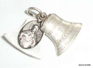 VINTAGE SLIDE BELL CHARM w/ SACRED HEART & OUR LADY. VISIT MY STORE I 