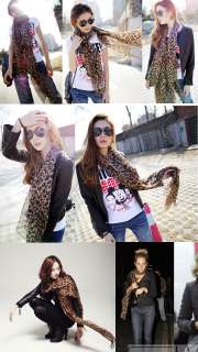 SC5 WOMEN CHIFFON SCARF WILD LEOPARD PRINT BROWN 2 meters long and 1 
