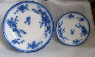 FLOW BLUE DINNER BREAD & BUTTER PLATES CIRCA 1897 ROSES  