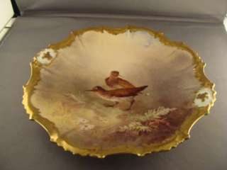 LRL COIFFE LIMOGES H.P. GAME OR SHORE BIRDS PLATE SIGNED MUVILLE 