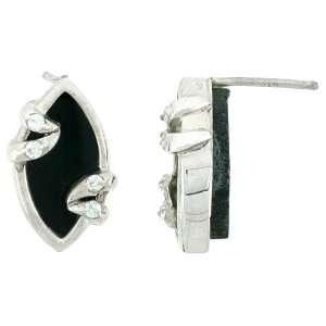  Small Sterling Silver / Jet Stone Marquis shape Earrings 3 