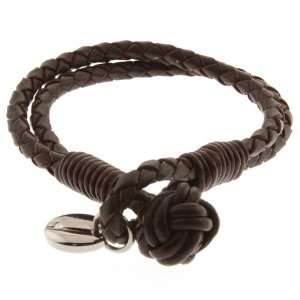  Mens 7 8.5 Brown Genuine Leather Bracelet With Stainless 