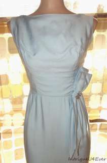 Vintage 50s 60s SKY Blue Linen Jackie O Maxi Cocktail Dress Gown Mad 