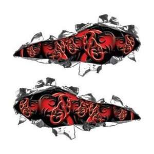  Ripped / Torn Metal Look Decals Tribal Hearts in Red   6 