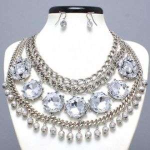 Silver with Clear Rhinestone Necklace Set  