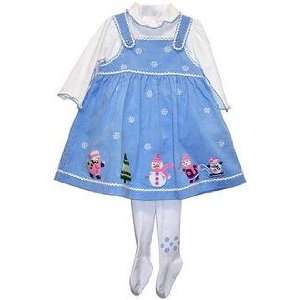   BT Kids Girls Holiday Snowman Corduroy Jumper Dress with Tights Baby