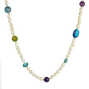   Baroque Pearl, Mixed Stones Vermeil Clasp Necklace, 30 Jewelry