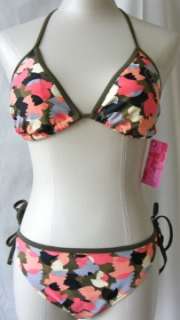 NWT Xhilaration Pink & Green Camo Camouflage Peace Bikini SwimSuit M/L 
