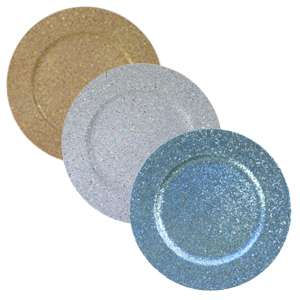 Set of 4 Round Glitter & Star Charger Plates, 3 Colors  