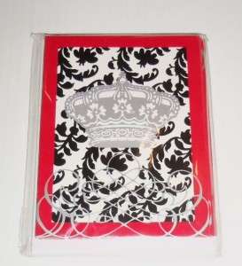 NEW Filigree Damask Royal Crown Anthropologie Black White Set 8 Note 