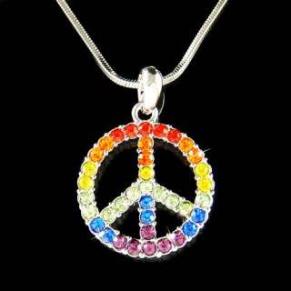Swarovski Crystal 60s ~Rainbow PEACE sign Symbol hippie Boho 