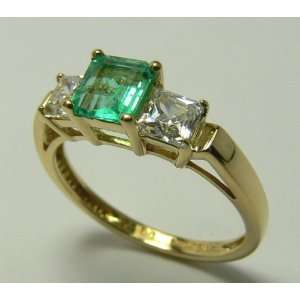   Emerald Cut Colombian Emerald & Russian Cz Ring 14k 