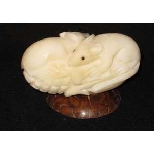  Ivory Mouse Pair on Corncob Tagua Nut Figurine Carving, 2 