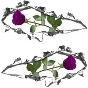  Ripped / Torn Metal Look Decals With Purple Rose 