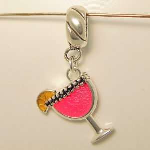   Drink Enamel Silver Plated w Sterling Silver Bail Spring Dangle Charm
