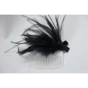   Ostrich Feather Hair Comb with Black Velvet Bow, Limited. Beauty