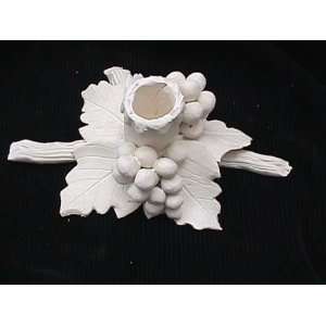 Ceramic bisque unpainted handmade clay grape & leaves candle holder7 