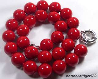 12mm Red Coral silver clasp Necklace  