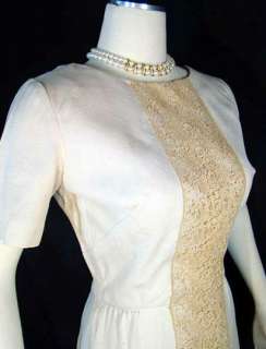Vintage 60s/70s Beige Sheath Dress by Eve le Coq ~ Lace Accen,t 