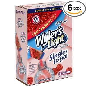 Wylers Light To Go Drink Mix, Raspberry, 14 Count Sticks (Pack of 6)