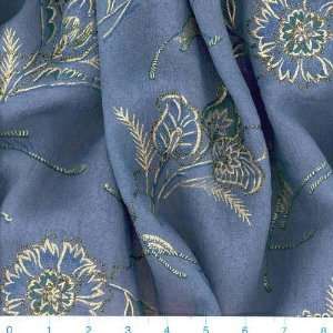  45 Wide Embroidered Crinkle Sheer Indirrah Blue Fabric 