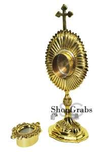 New Monstrance Reliquary Brass 10 Gold Tone Cross Small  