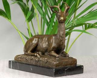 100% FOUNDRY BRONZE SCULPTURE STAG SITTING   SIGNED LE COURTIER  