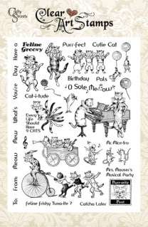 Crafty Secrets PARTY CATS STAMPS   lg set   funny  