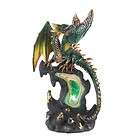 Red Metallic DRAGON Perched on Craggy Cliff STATUE  