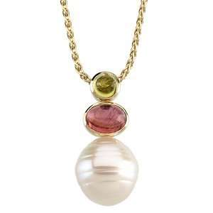  66292 14Kw Gold 12Mm South Sea Cultu Pearl, Peridot & Pink 