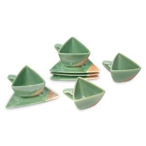  Ceramic cups and saucers, Jade Triangle (set for 4 