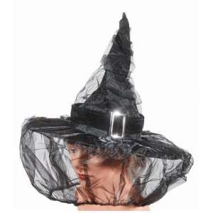  Black Witch Hat With Buckle & Veil (1 per package) Toys 