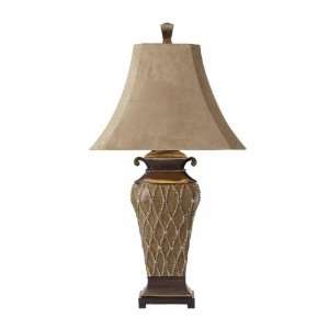  Brown Table Lamp with Scratched Silver Leaf Accents