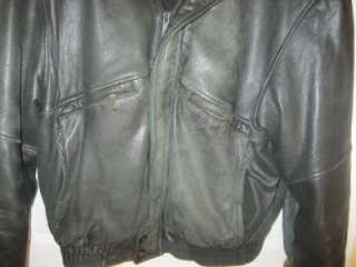 Vintage 1990s Saxony Collection Black Leather Bomber Jacket 42  