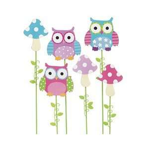  Set of 6 Assorted 12 H Cute Wooden Owl and Mushroom Picks 